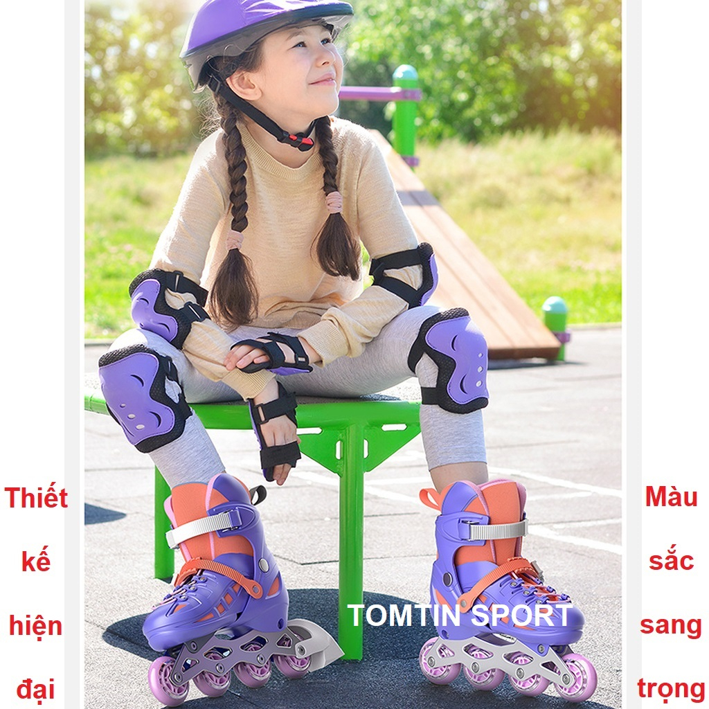 Giày trượt patin trẻ em bánh cáo su sáng led tặng kèm bảo hộ chân tay hãng Sway