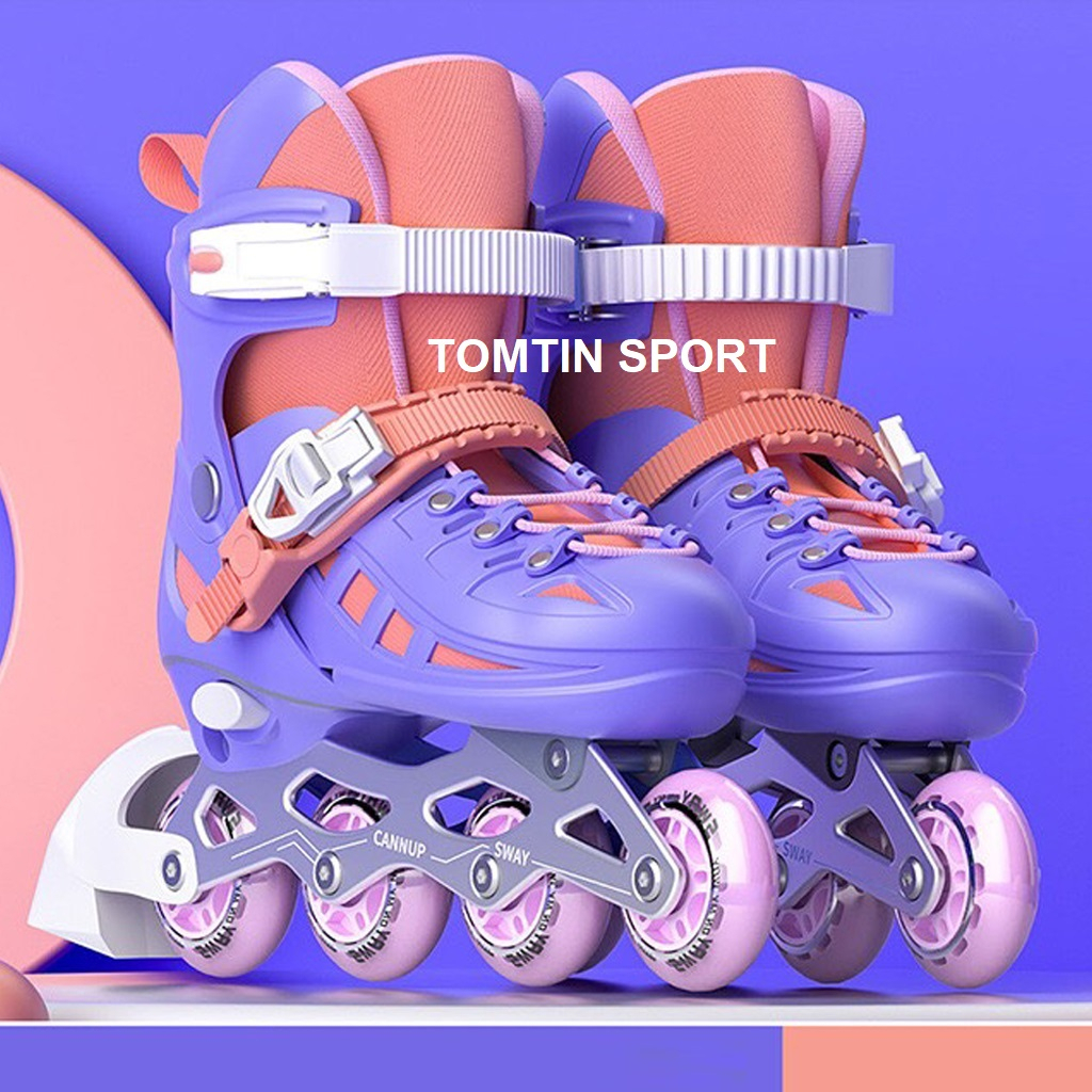 Giày trượt patin trẻ em bánh cáo su sáng led tặng kèm bảo hộ chân tay hãng Sway