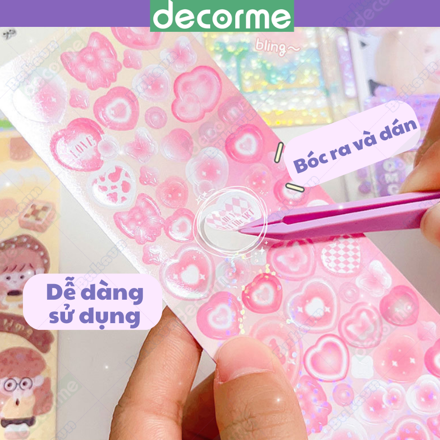 Sticker trang trí toploader Decorme set 6 12 20 tấm sticker dài nhiều màu sắc dễ thương dán trang trí toploader sổ tay
