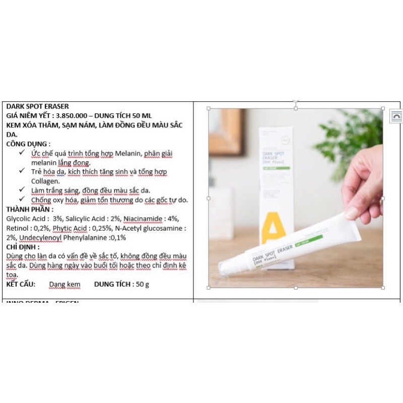 Dark Spot Eraser Inno-Derma,Kem Phân Giải Sắc Tố Xoá Thâm Sạm Nám Đồi Mồi, Trắng Sáng Da Innoaesthetics