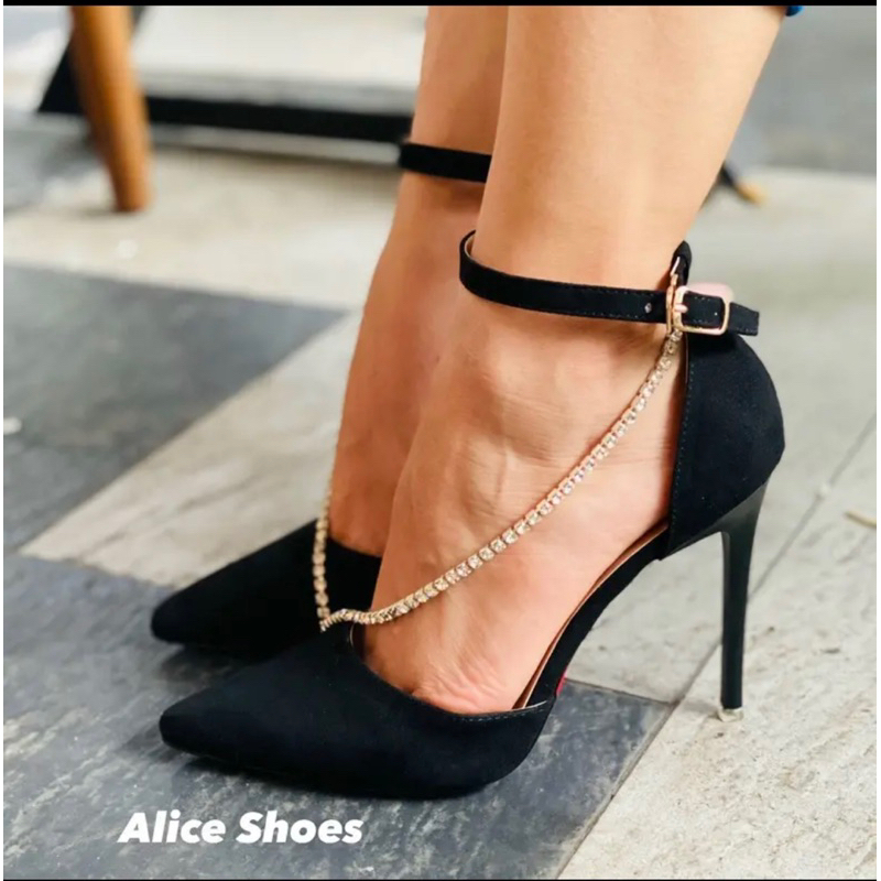 Giày Dép Bupber Cao Gót Mũi Nhọn 10P Phối Xoàn Chéo - Hàng VNXK Cao Cấp - Full Size 34-42