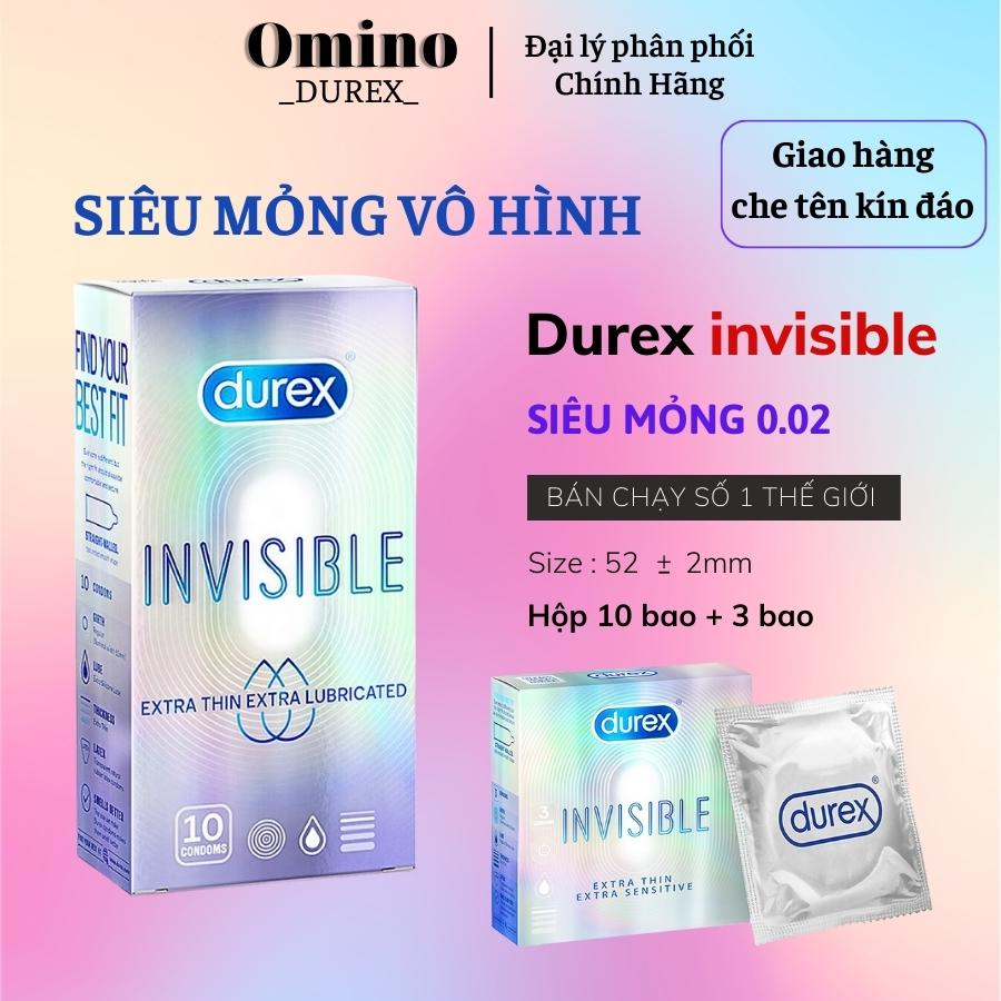 Bcs siêu mỏng Durex Invisble Extra Thin Extra Sensitive hộp 10 chiếc, Bao cao su 001 size 52mm - Omino
