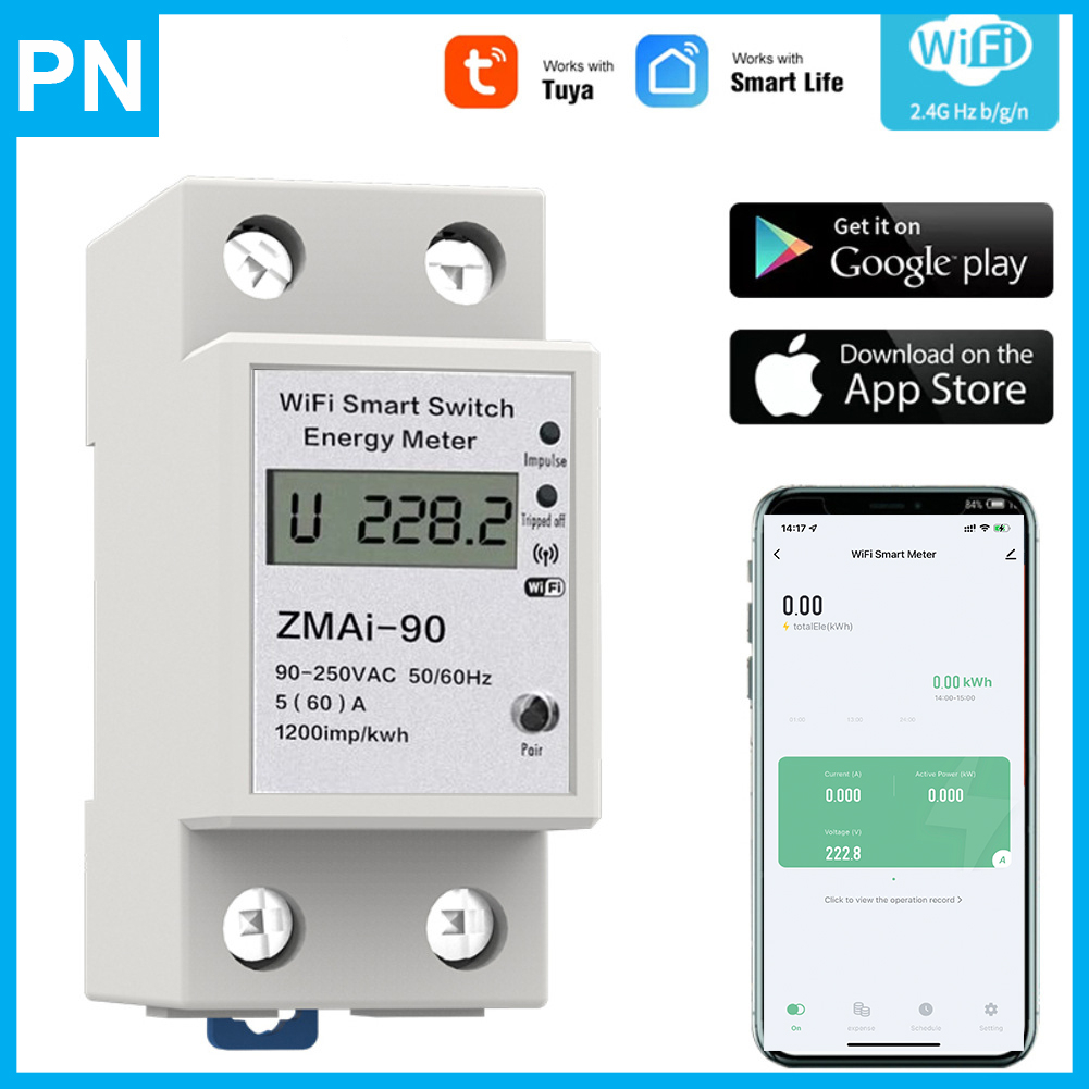 Công tơ điện tử thông minh Wifi Tuya 60A điều khiển từ xa