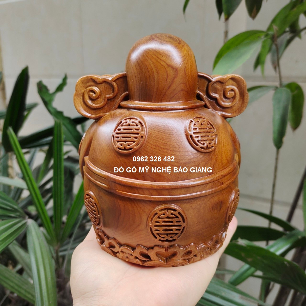 Tượng Thần tài gỗ bách thơm cao 15 ngang 12 sâu 12 cm