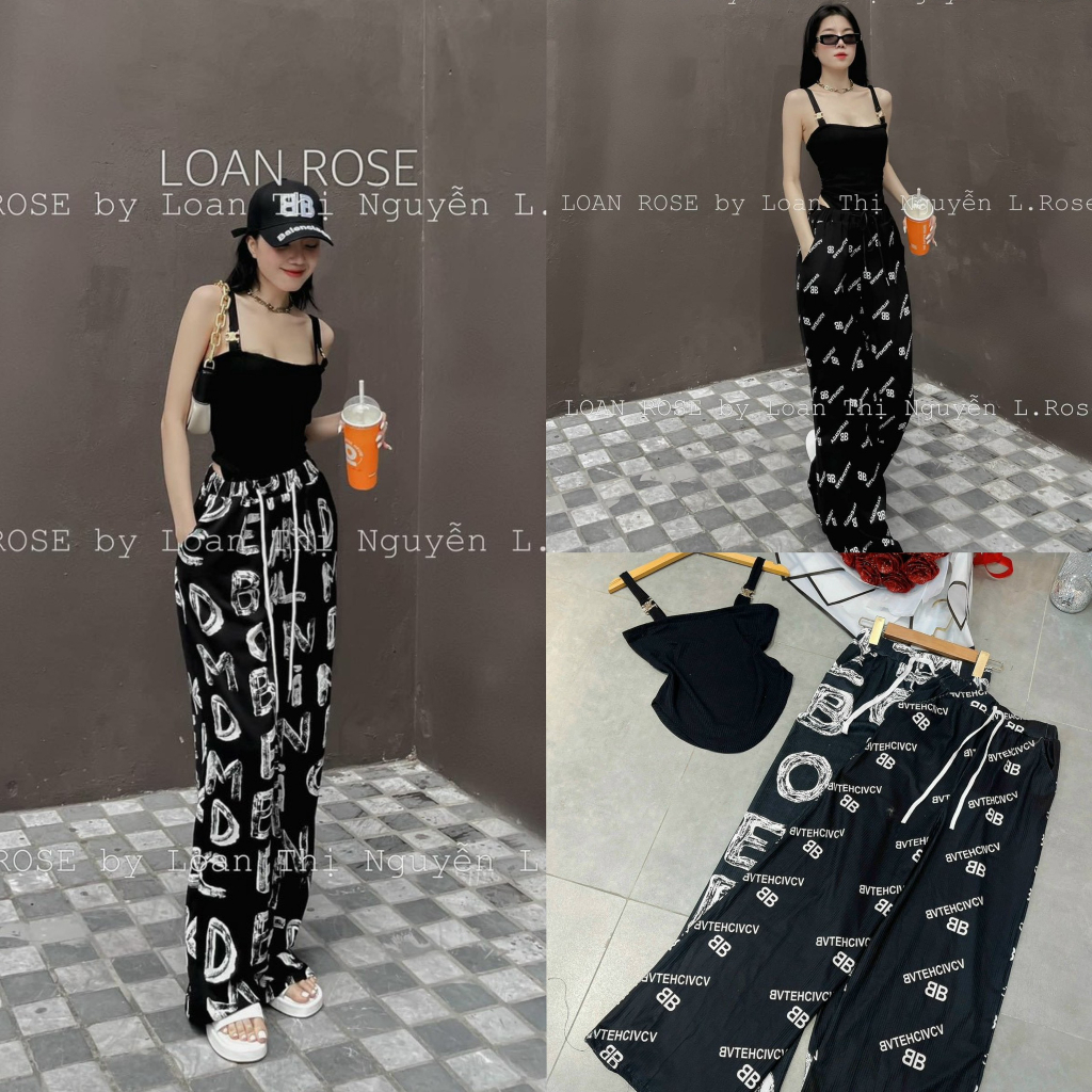 Set bộ gân in 3D áo 2 dây phụ kiện vạt bầu mix quần ống suông tôn dáng, năng động cá tính cho các nàng đi chơi, dạo phố