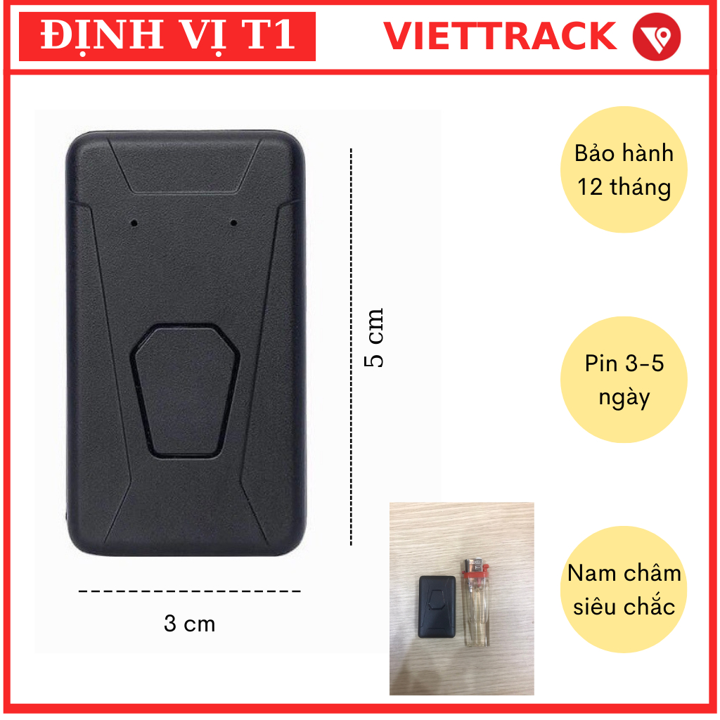 Định vị mini T1 siêu nhỏ, Pin 3-5 ngày, nam châm siêu chắc chắn, tặng kèm SIM 1 năm, chống nước