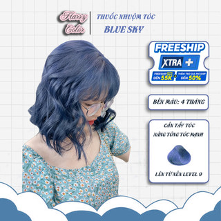 Thuốc nhuộm tóc  màu Xanh blue sky - dưỡng tóc sử dụng tại nhà dễ dàng + tặng kèm trợ nhuộm và gang tay | HarryColor
