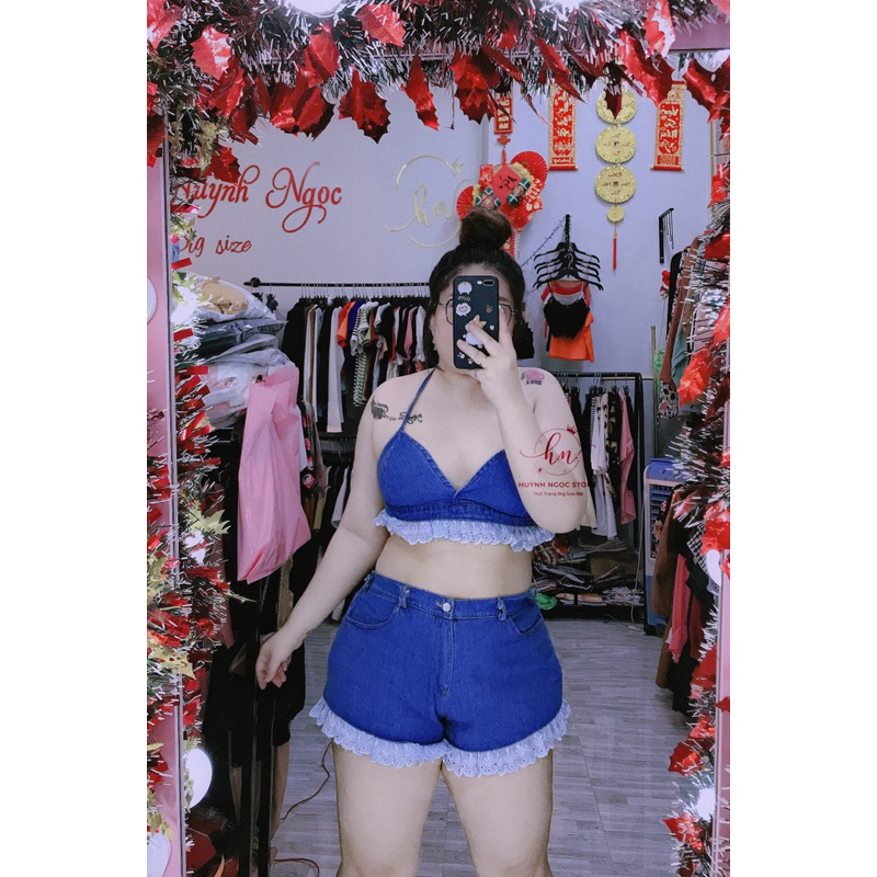 BIG SIZE Set Đùi Jean Bikini Đi Biển 55-90kg