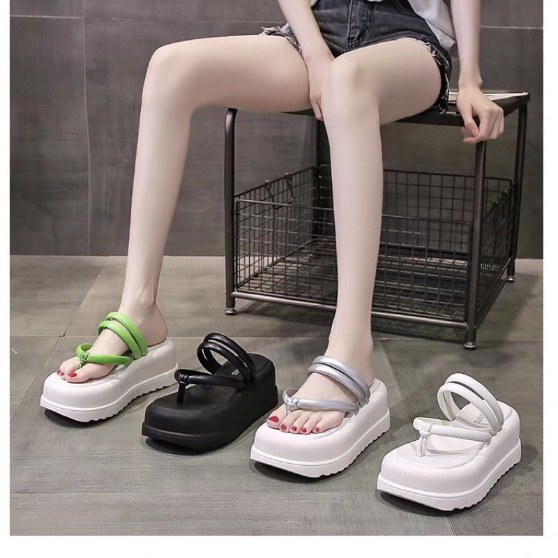 Dép quai hậu nữ đế bánh mì cao 6cm quai tròn thời trang Dép nữ xăng đan nữ đẹp cao cấp xì tin