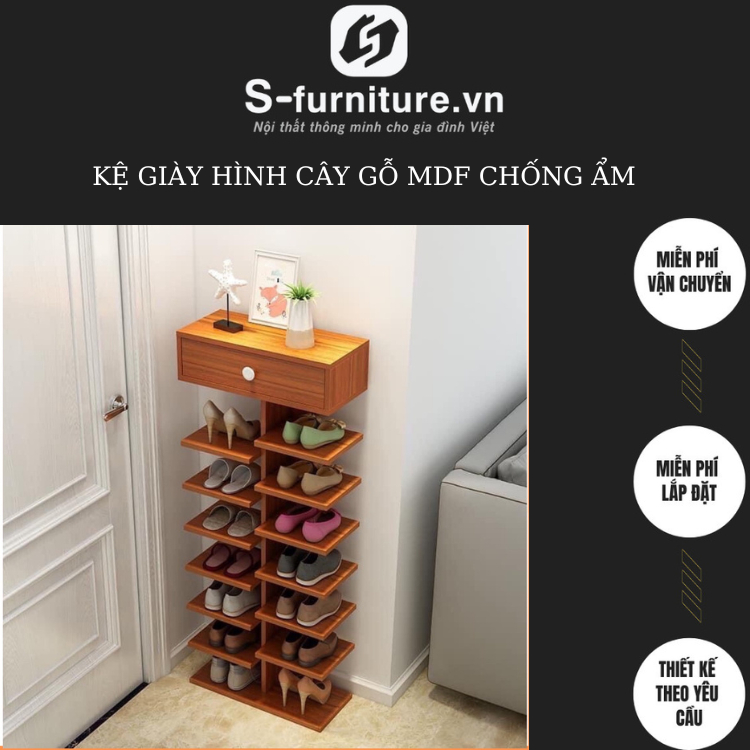 Kệ Giày Gỗ Hình Cây Cực Tiện Lợi, Tiết Kiệm Diện Tích, Chất Liệu Gỗ Tự Nhiên, Tháo Lắp Dễ Dàng