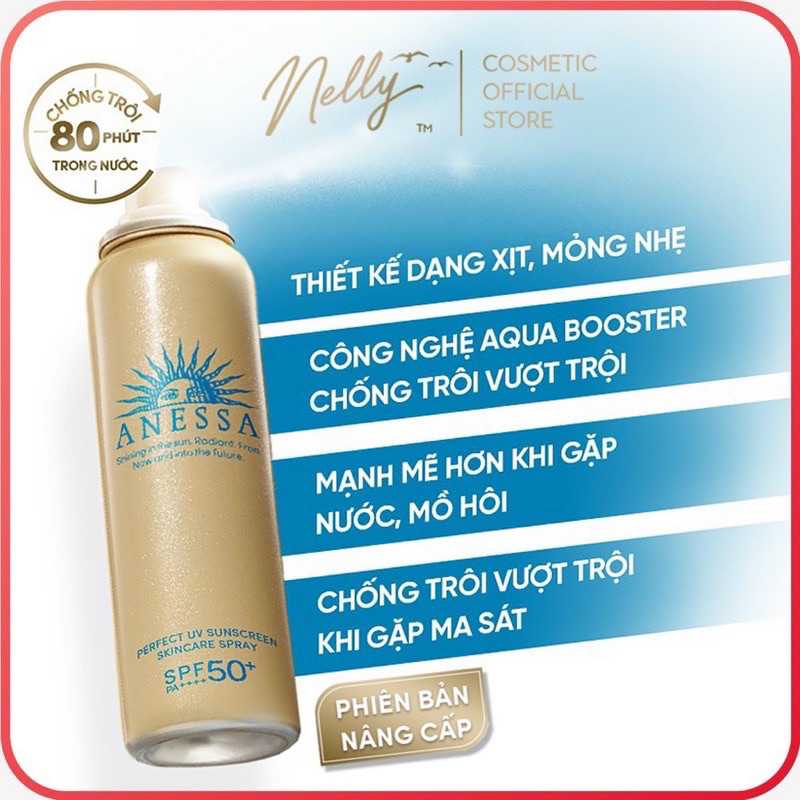 Xịt chống nắng bảo vệ hoàn hảo Anessa Perfect UV Sunscreen Skincare Spray SPF50+ Auth