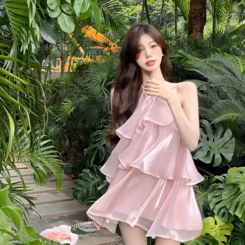 Đầm yếm tơ xoè 3 tầng bigsize 2hand