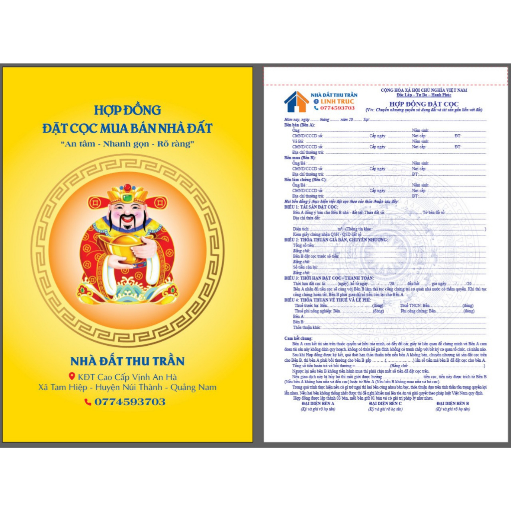 Sổ đặt cọc nhà đất - in thêm lo go - thông tin
