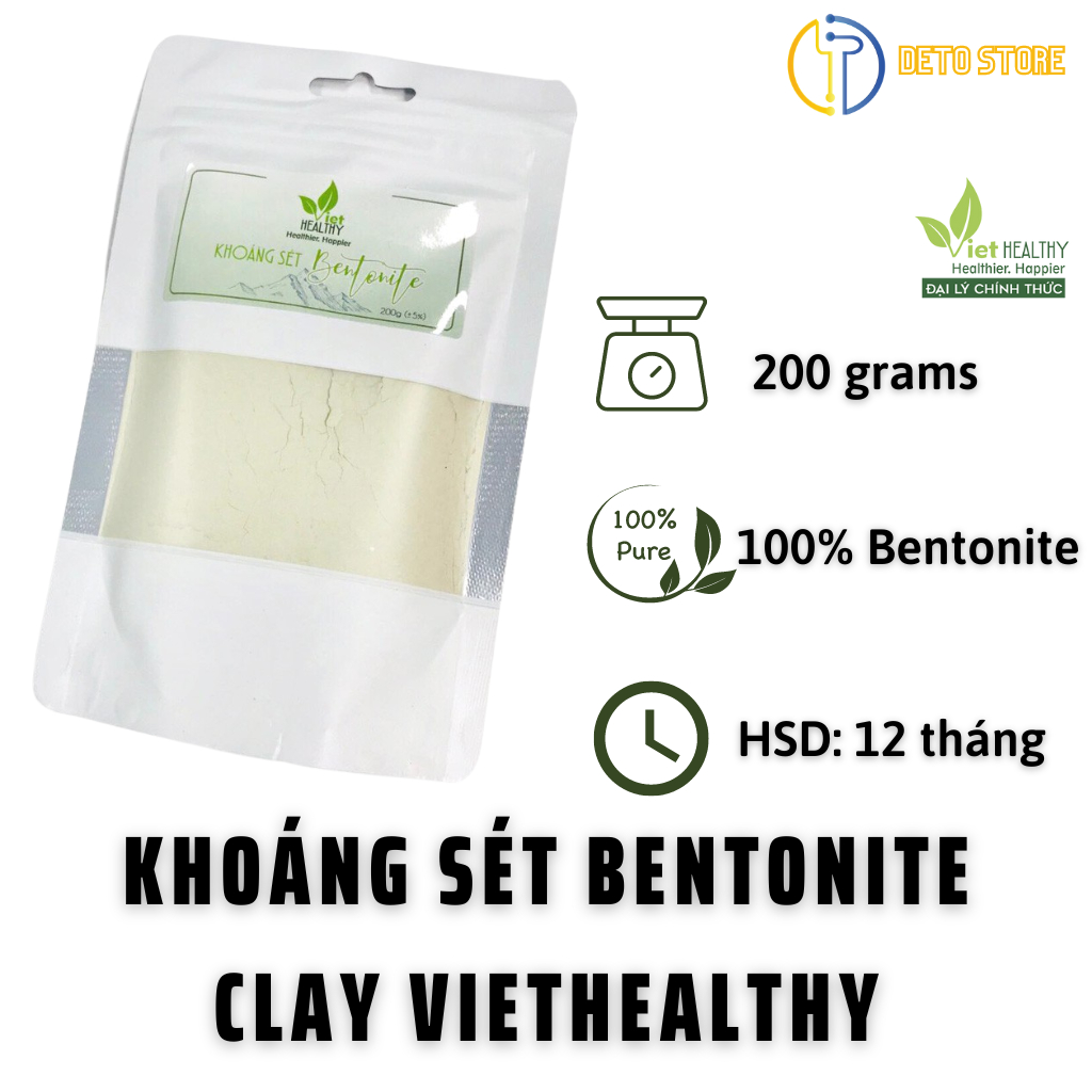 Khoáng Sét Bentonite Clay Viet Healthy Thải Kim Loại Nặng, Làm Mặt Nạ Đất Sét Sáng Da Sạch Mụn, Làm Sạch Tiêu Hóa