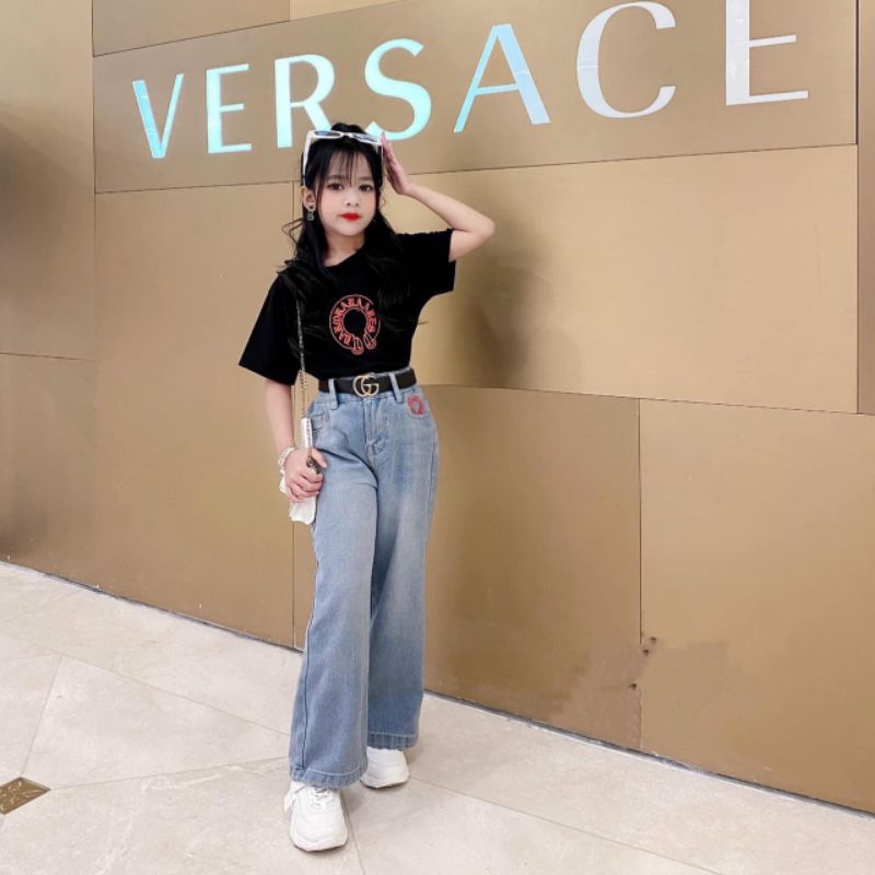 Bộ  áo cotton ce.lli.ng kèm quần xuông sành điều bé gái