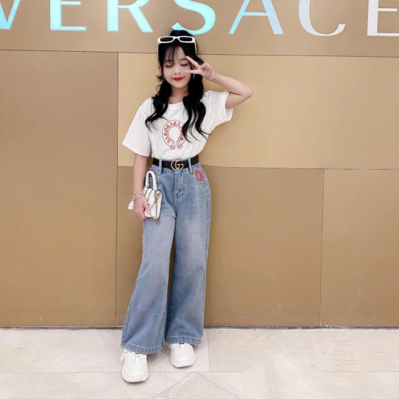 Bộ  áo cotton ce.lli.ng kèm quần xuông sành điều bé gái