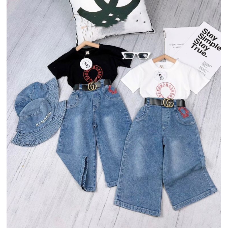 Bộ  áo cotton ce.lli.ng kèm quần xuông sành điều bé gái