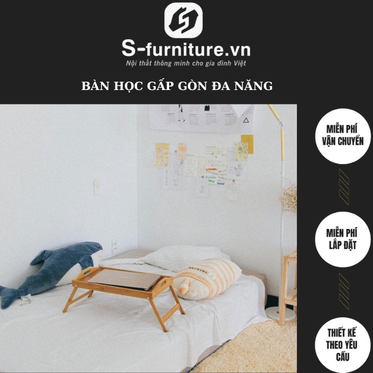 Bàn Học Gấp Gọn Đa Năng Kiêm Bàn Ăn,Bàn Học Để Đồ Bàn Decor Bằng Gỗ Tự Nhiên Phong Cách Hàn Quốc Giúp Căn Phòng Gọn Gàng