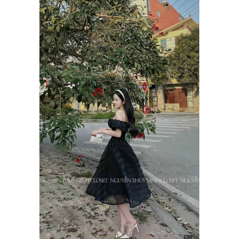 Đầm xoè rớt vai chất xốp hoa nổi TRIPBLE T DRESS - Free size dưới 54kg - MS15HD