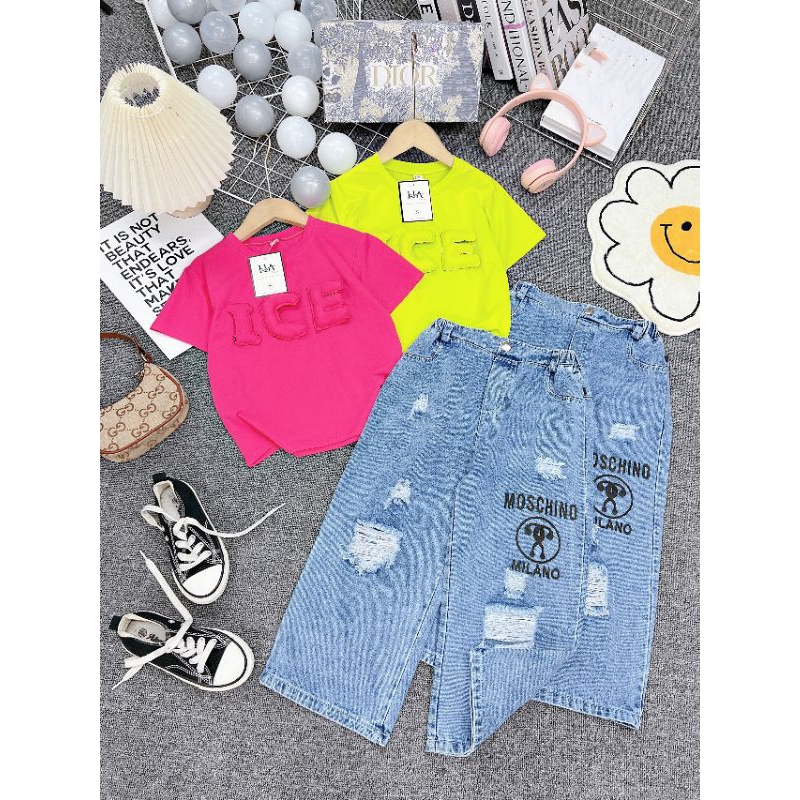 Bộ (14_35kg) áo chữ phồng nổi quần xuông cá tính bé gái (hàng shop xịn đẹp)