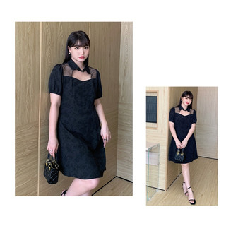 Đầm big size đen hoa nổi nút tàu size 5XL 100kg-110kg