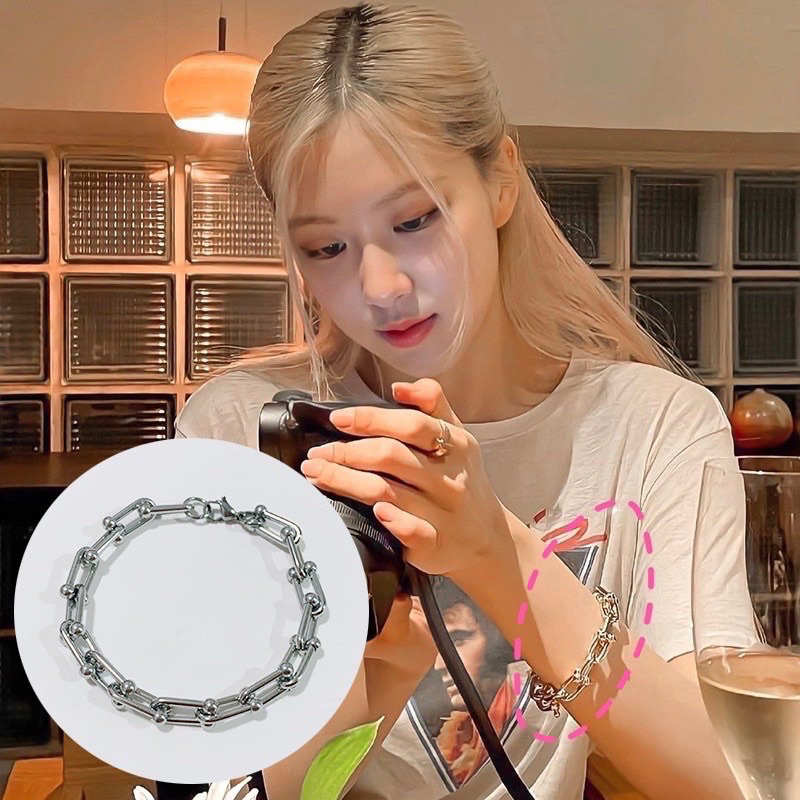Vòng tay mắt xích giống Rosé làm bằng thép titan không gỉ phụ kiện thời trang BLACKPINK phonng cách Hàn Quốc