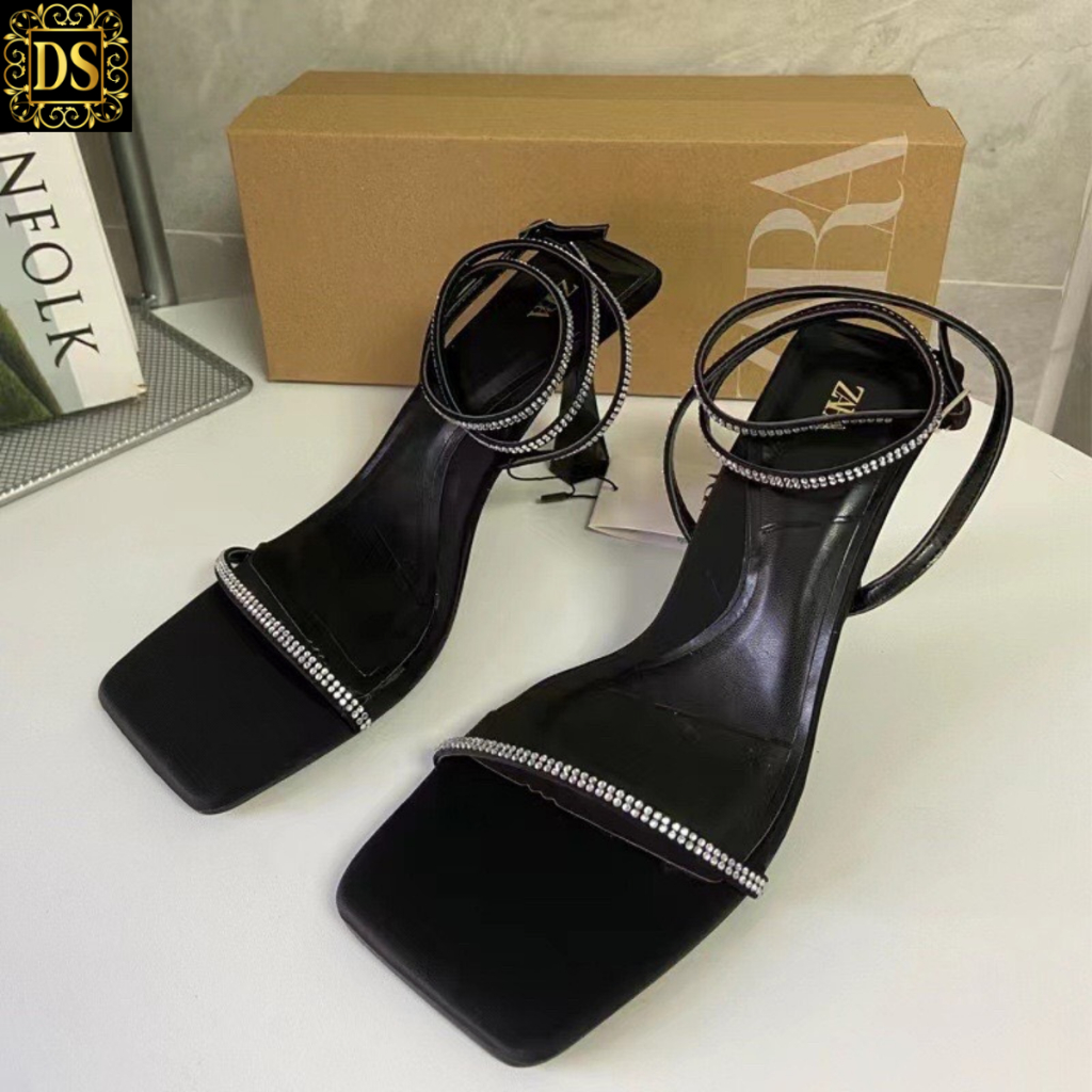 GUỐC ZARAaa ĐÍNH ĐÁ CAO GÓT NỮ CAO 7 PHÂN QUAI MẢNH MÀU ĐEN HOT TREND 2023