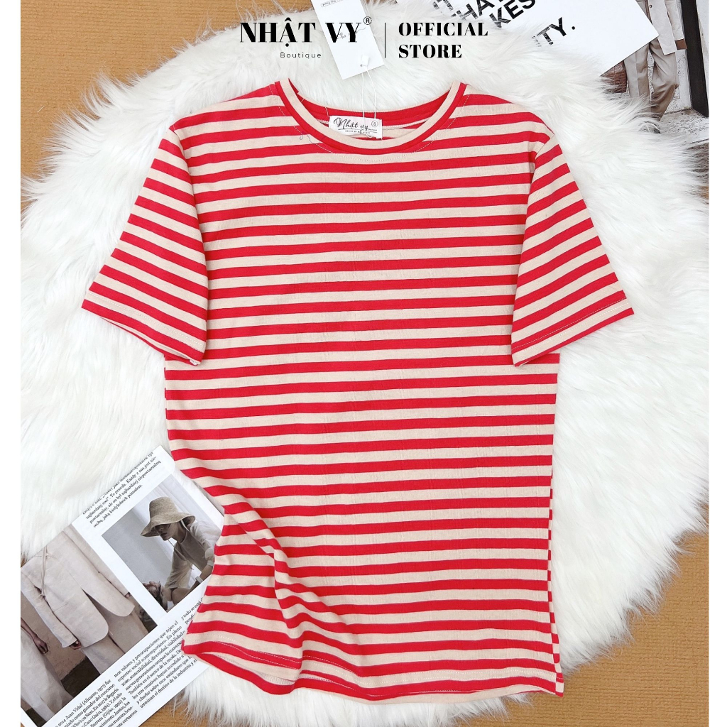 Áo thun nữ Nhật Vy chất cotton cao cấp sọc ngang cổ tròn đơn giản năng động phù hợp đi chơi dạo phố - D2752