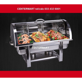 Nồi hâm buffet nắp vòm trượt, inox dầy bóng, chân hàn liền đun cồn hoặc điện