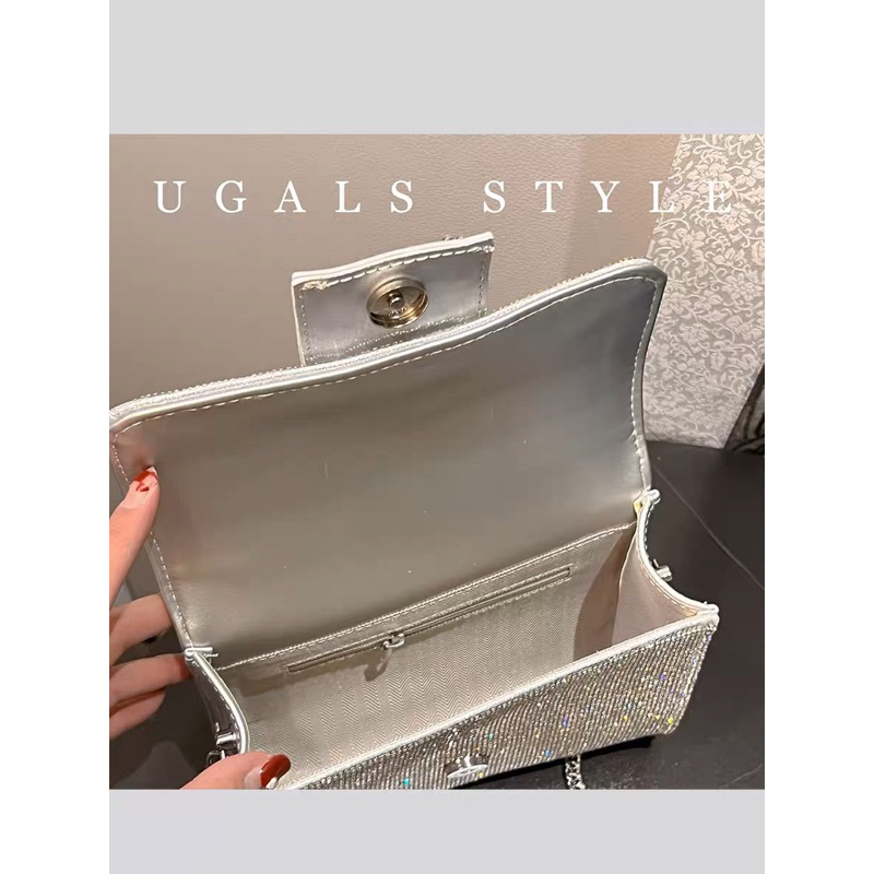 🌺ORDER 🌺Túi xách quai cầm kim loại đá bạc & denim size 19,5 cm