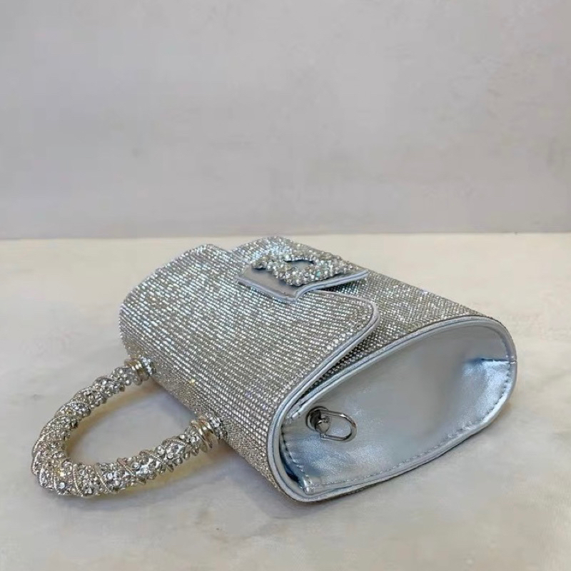 🌺ORDER 🌺Túi xách quai cầm kim loại đá bạc & denim size 19,5 cm