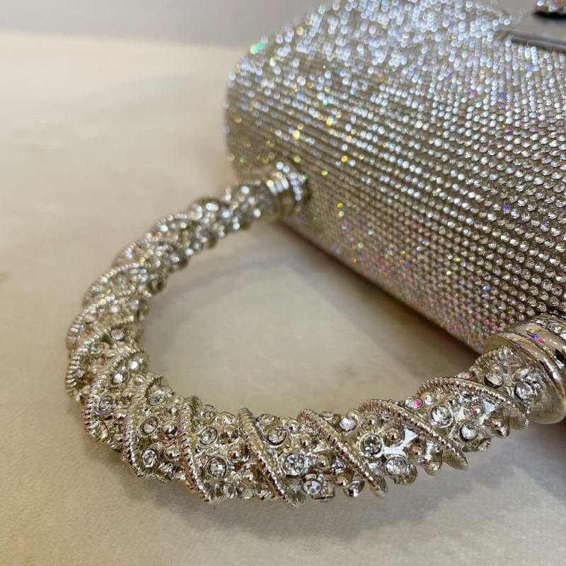 🌺ORDER 🌺Túi xách quai cầm kim loại đá bạc & denim size 19,5 cm