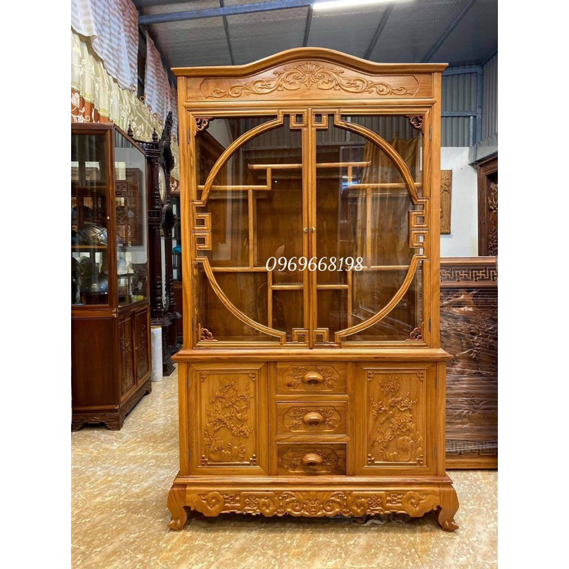 Tủ Bày Đồ Phòng Khách Gỗ Gõ Đỏ Kích thước cao 197cm rộng 120cm sâu 40cm