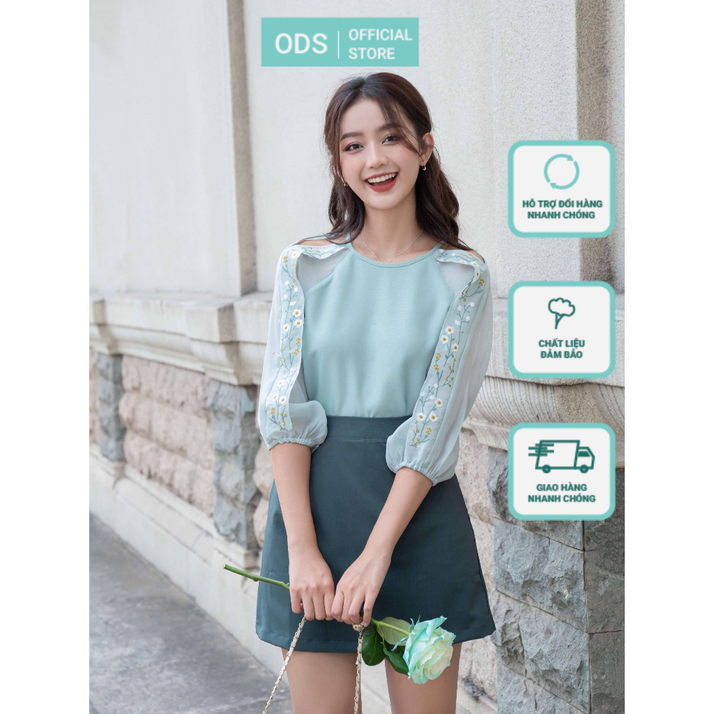 Áo cut out vai ODS thêu nhành hoa trắng cực yêu - SIA8