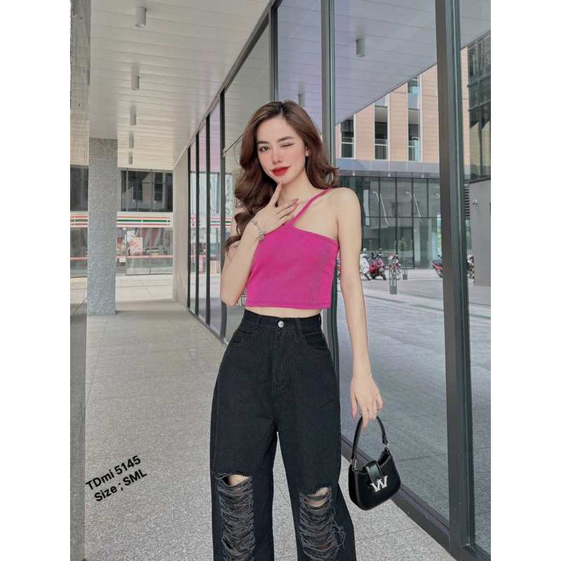 Quần jean nữ ống rộng M7 110 rách gối phong cách Hàn Quốc | BigBuy360 - bigbuy360.vn