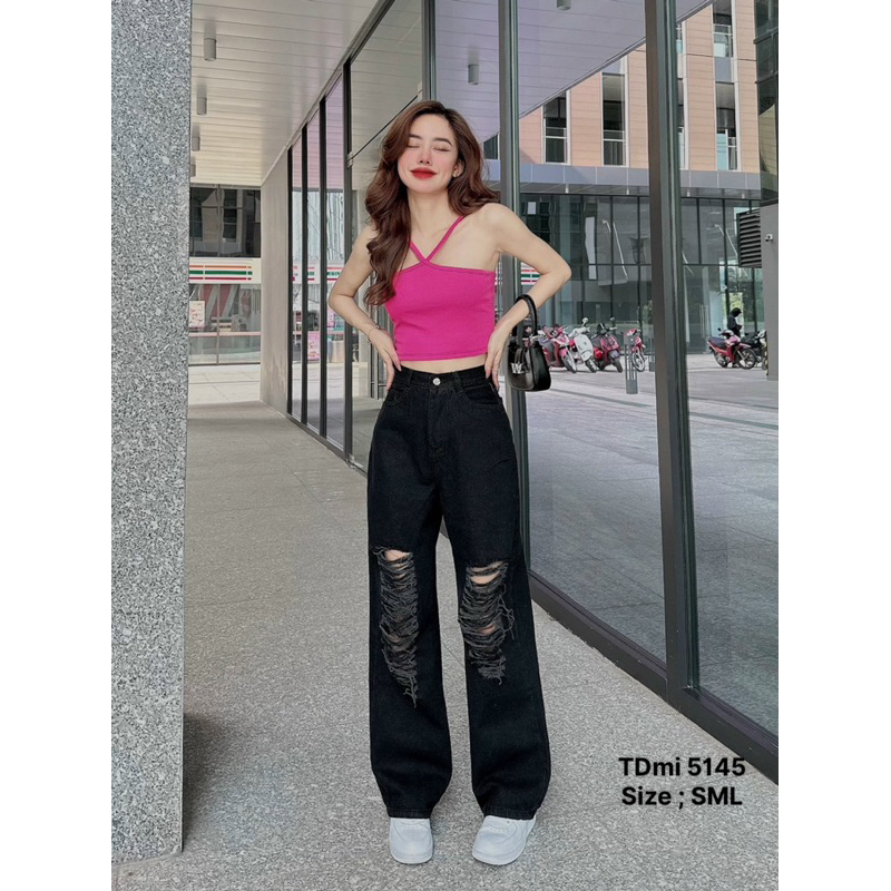 Quần jean nữ ống rộng M7 110 rách gối phong cách Hàn Quốc | BigBuy360 - bigbuy360.vn