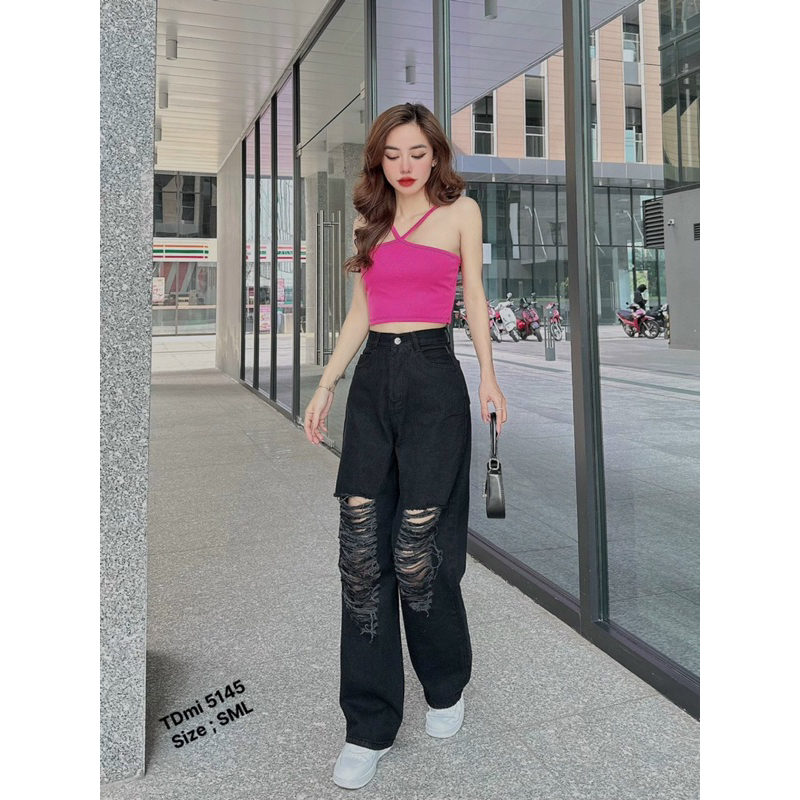 Quần jean nữ ống rộng M7 110 rách gối phong cách Hàn Quốc | BigBuy360 - bigbuy360.vn