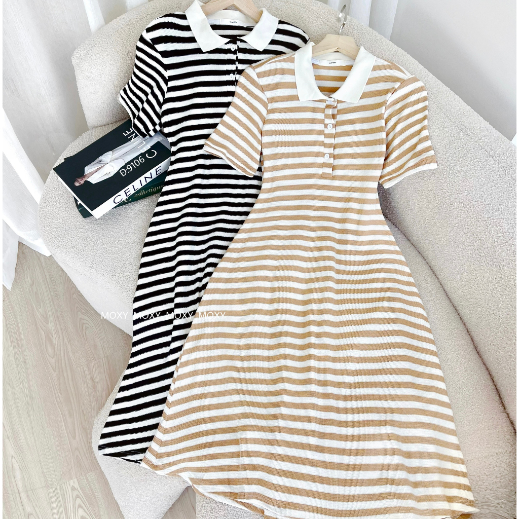 SP009106-Đầm polo sọc maxi