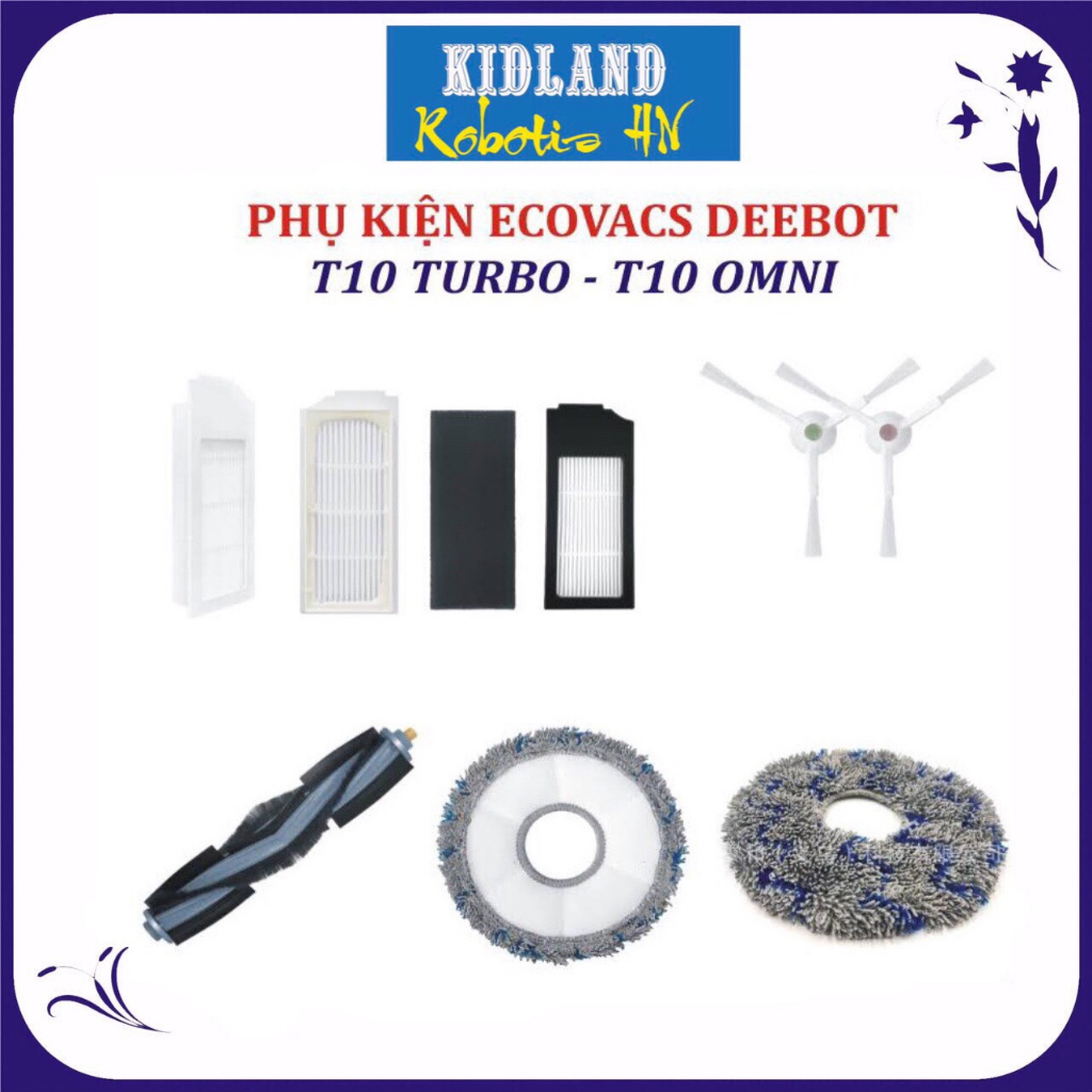 Phụ kiện khăn, giẻ, chổi cạnh, chổi chính, chổi giữa, lọc bụi, Robot hút bụi Ecovacs Deebot T10 Turbo - T10 Omni * Chổi