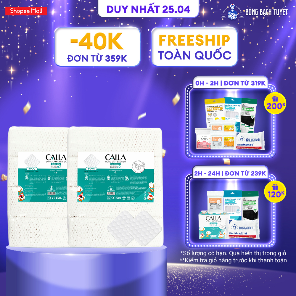 Combo 2 túi Bông tẩy trang làm sạch da Bông Bạch Tuyết Calla Sạch Sâu (500gr/túi)