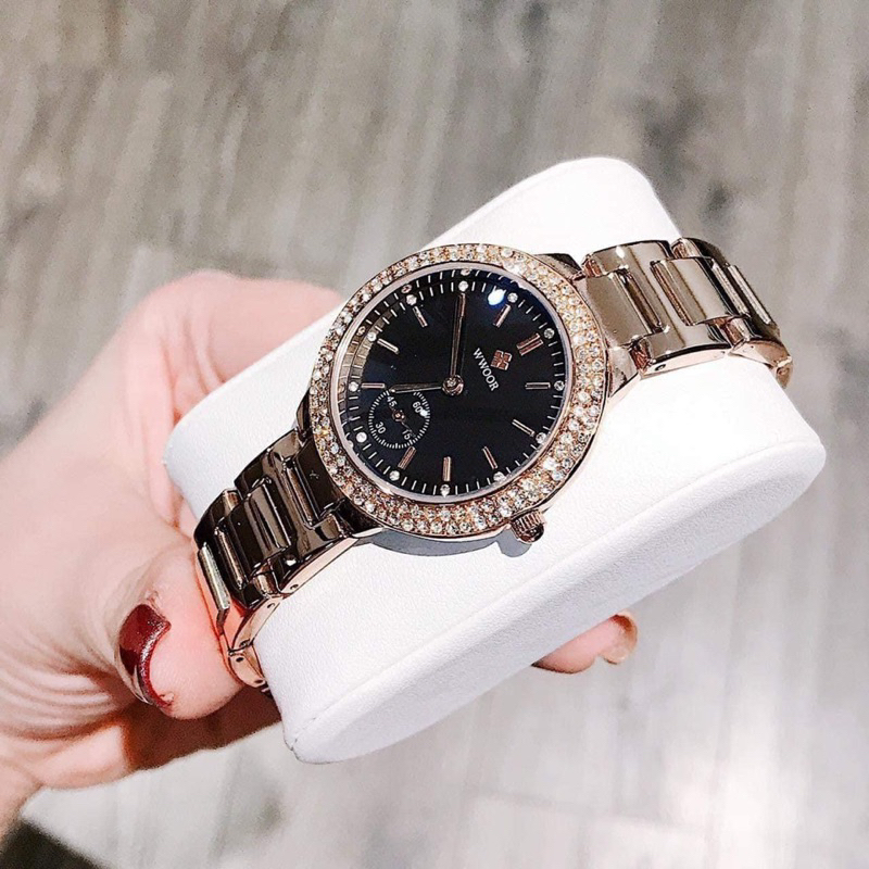 Đồng Hồ Đeo Tay Nữ Dây Kim Loại Thời Trang WWOOR mặt tròn Viền Thép Cao Cấp Siêu Đẹp W 8854