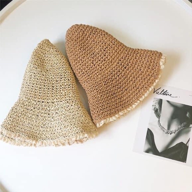 Mũ Cói Nón Cói Viền Ren Dáng Bucket chống nắng đi biển Mẫu hot Trendy 2023 Hayna Hats M117