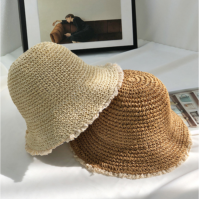 Mũ Cói Nón Cói Viền Ren Dáng Bucket chống nắng đi biển Mẫu hot Trendy 2023 Hayna Hats M117