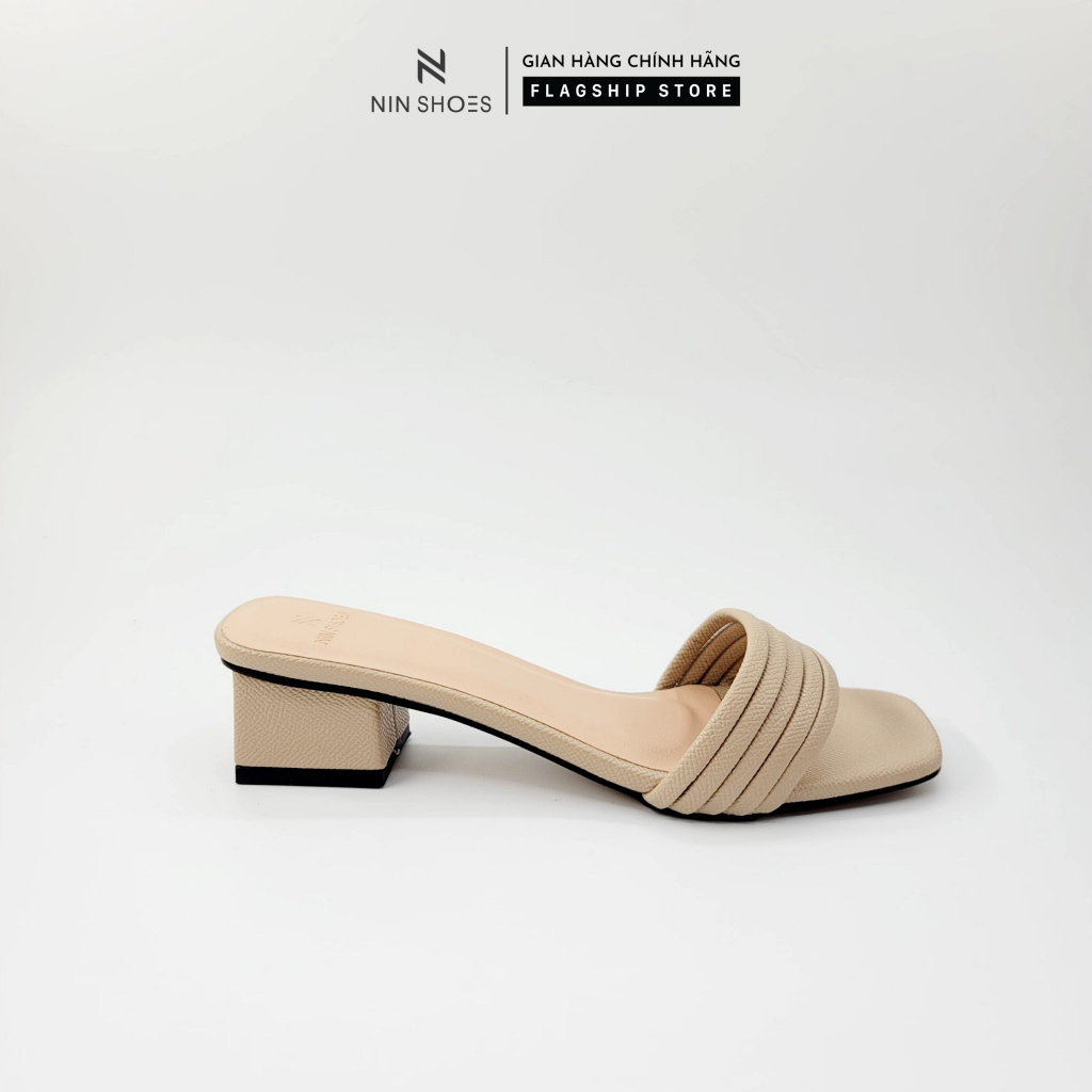 Dép nữ Ninshoes 3 phân quai ngang 5 dây mũi vuông gót vuông tiện lợi