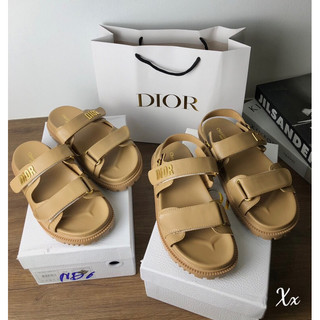 Sandal - Dép 2 quai dán di••or màu nâu tây fullbox