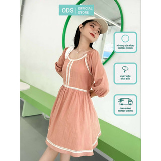 Đầm Babydoll ngắn ODS viền ren, cổ tròn, tay phồng dài - BM3