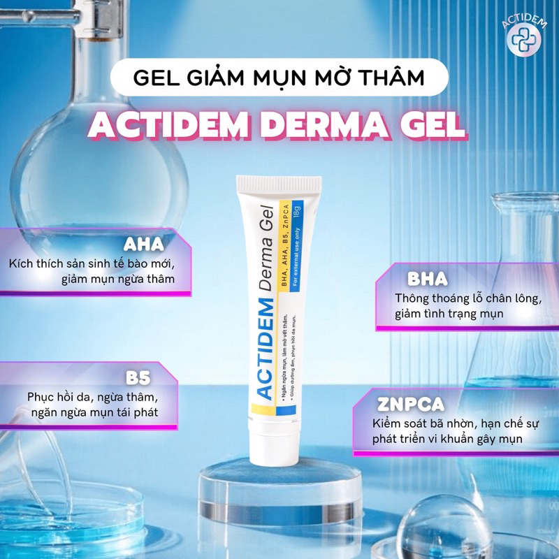 Kem giảm mụn mờ thâm Actidem Derma Gel (18g)