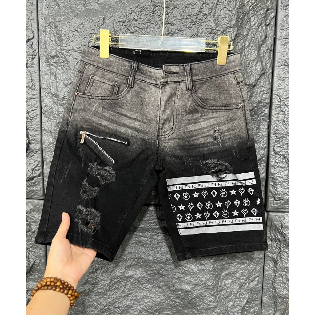 Quần short jean nam chất bò dày xước nhẹ phối họa tiết siêu đẹp mẫu mới chuẩn from PVT FASHION