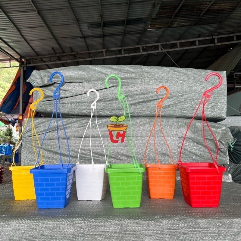 Combo 10 chậu nhựa vuông mini kèm dây treo, chậu trồng sen đá xương rồng