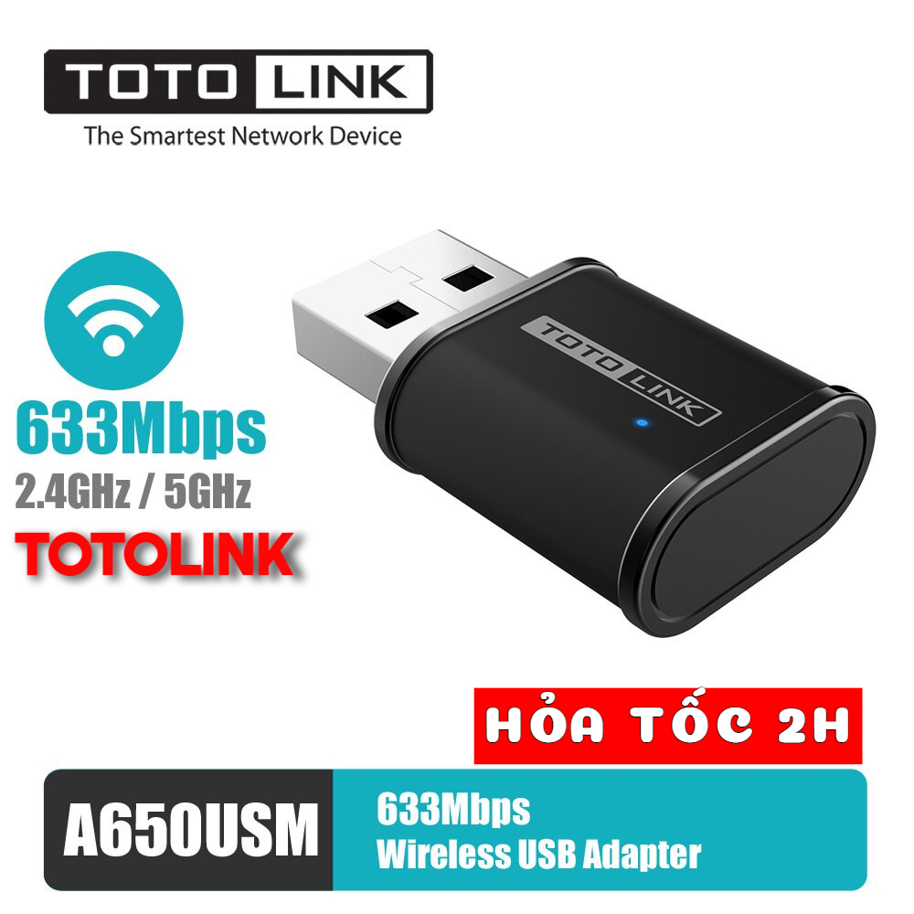 [Hỏa Tốc] USB WiFi 5G Totolink 650 Mbps A650USM thu WiFi 5Ghz giúp cải thiện tốc độ thu wifi cho PC máy bàn laptop